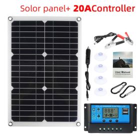 25W-180W 18V/12V Portable Solar Panel Waterproof USB Port Solar Power 5V Solar Battery Charger Outdoor Camping Phone Power Bank (Ships From: China, Color: with 20A controller)